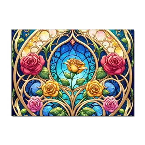 Roses Floral Stained Glass Vibrant Sticker A4 (100 pack) from ArtsNow.com Front