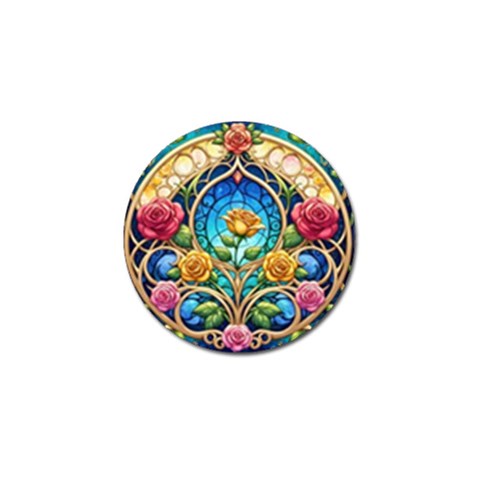 Roses Floral Stained Glass Vibrant Golf Ball Marker from ArtsNow.com Front