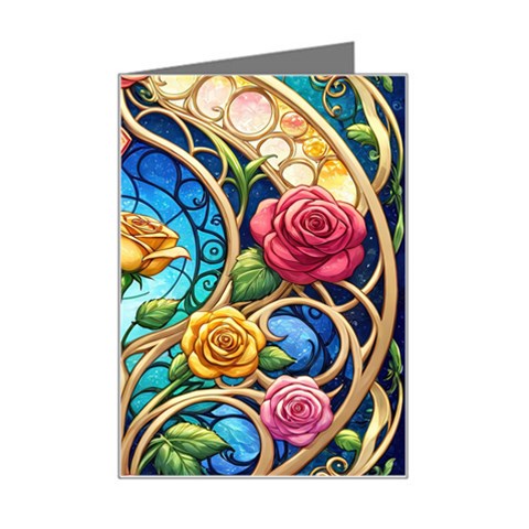 Roses Floral Stained Glass Vibrant Mini Greeting Card from ArtsNow.com Left