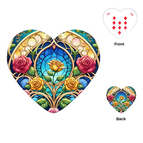 Roses Floral Stained Glass Vibrant Playing Cards Single Design (Heart) from ArtsNow.com Front