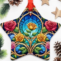 Roses Floral Stained Glass Vibrant Star Ornament (Two Sides) from ArtsNow.com Front