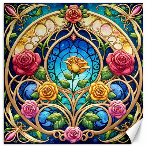 Roses Floral Stained Glass Vibrant Canvas 12  x 12  from ArtsNow.com 11.4 x11.56  Canvas - 1