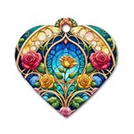 Roses Floral Stained Glass Vibrant Dog Tag Heart (Two Sides)