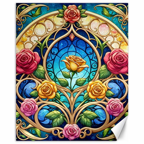 Roses Floral Stained Glass Vibrant Canvas 11  x 14  from ArtsNow.com 10.95 x13.48  Canvas - 1