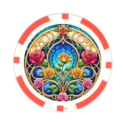 Roses Floral Stained Glass Vibrant Poker Chip Card Guard from ArtsNow.com Front