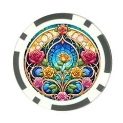 Roses Floral Stained Glass Vibrant Poker Chip Card Guard from ArtsNow.com Front