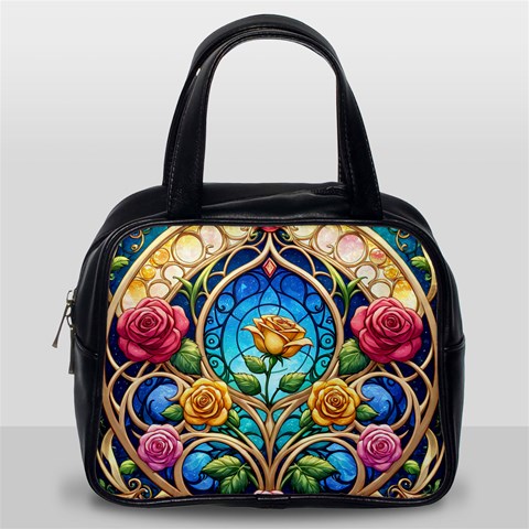 Roses Floral Stained Glass Vibrant Classic Handbag (Two Sides) from ArtsNow.com Back