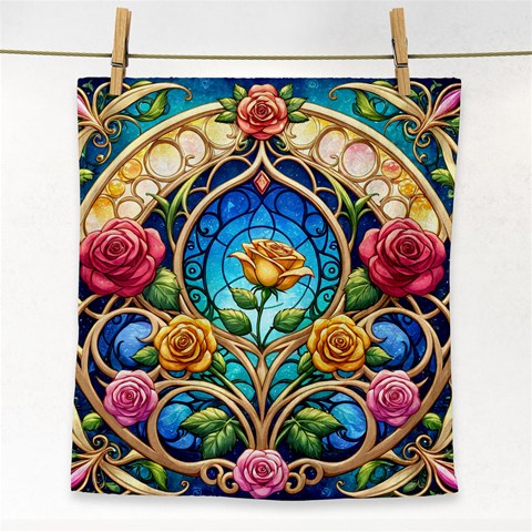 Roses Floral Stained Glass Vibrant Face Towel from ArtsNow.com Front