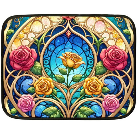 Roses Floral Stained Glass Vibrant Fleece Blanket (Mini) from ArtsNow.com 35 x27  Blanket