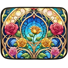 Roses Floral Stained Glass Vibrant Two Sides Fleece Blanket (Mini) from ArtsNow.com 35 x27  Blanket Front