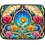 Roses Floral Stained Glass Vibrant Two Sides Fleece Blanket (Mini)