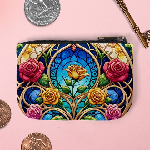 Roses Floral Stained Glass Vibrant Mini Coin Purse from ArtsNow.com Back