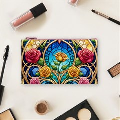 Roses Floral Stained Glass Vibrant Cosmetic Bag (Small) from ArtsNow.com Front