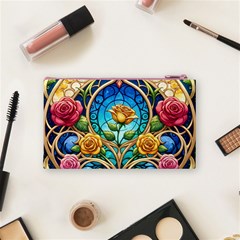 Roses Floral Stained Glass Vibrant Cosmetic Bag (Small) from ArtsNow.com Back