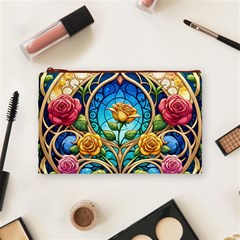 Roses Floral Stained Glass Vibrant Cosmetic Bag (Medium) from ArtsNow.com Front