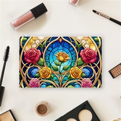 Roses Floral Stained Glass Vibrant Cosmetic Bag (Medium) from ArtsNow.com Front