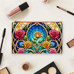 Roses Floral Stained Glass Vibrant Cosmetic Bag (Medium) from ArtsNow.com Front