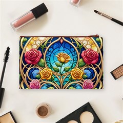 Roses Floral Stained Glass Vibrant Cosmetic Bag (Medium) from ArtsNow.com Back