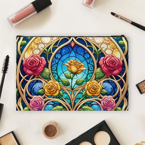 Roses Floral Stained Glass Vibrant Cosmetic Bag (Large) from ArtsNow.com Back