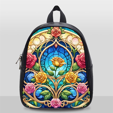 Roses Floral Stained Glass Vibrant School Bag (Small) from ArtsNow.com Front