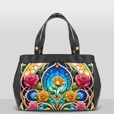 Roses Floral Stained Glass Vibrant Oversize Office Handbag (2 Sides) from ArtsNow.com Front