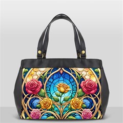 Roses Floral Stained Glass Vibrant Oversize Office Handbag (2 Sides) from ArtsNow.com Front