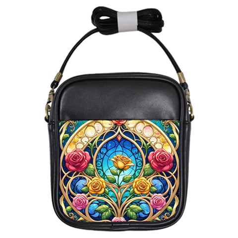 Roses Floral Stained Glass Vibrant Girls Sling Bag from ArtsNow.com Front