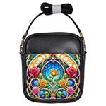 Roses Floral Stained Glass Vibrant Girls Sling Bag