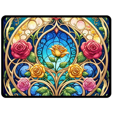 Roses Floral Stained Glass Vibrant Fleece Blanket (Large) from ArtsNow.com 80 x60  Blanket Front