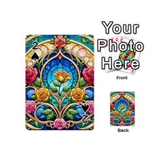 Roses Floral Stained Glass Vibrant Playing Cards 54 Designs (Mini) from ArtsNow.com Front - Spade2