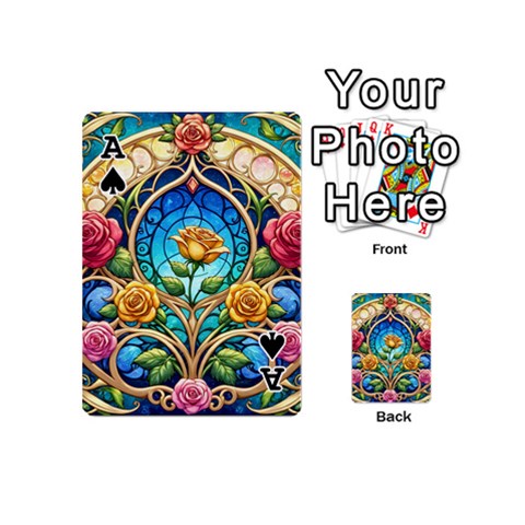 Ace Roses Floral Stained Glass Vibrant Playing Cards 54 Designs (Mini) from ArtsNow.com Front - SpadeA