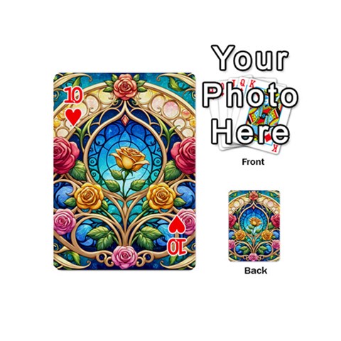 Roses Floral Stained Glass Vibrant Playing Cards 54 Designs (Mini) from ArtsNow.com Front - Heart10