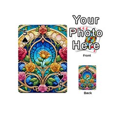 Roses Floral Stained Glass Vibrant Playing Cards 54 Designs (Mini) from ArtsNow.com Front - Spade5