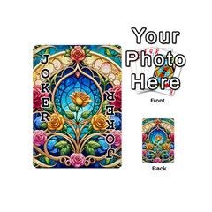 Roses Floral Stained Glass Vibrant Playing Cards 54 Designs (Mini) from ArtsNow.com Front - Joker1