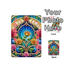 Roses Floral Stained Glass Vibrant Playing Cards 54 Designs (Mini) from ArtsNow.com Front - Joker2