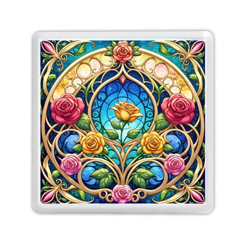 Roses Floral Stained Glass Vibrant Memory Card Reader (Square) from ArtsNow.com Front