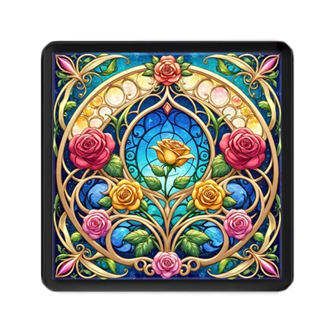 Roses Floral Stained Glass Vibrant Memory Card Reader (Square) from ArtsNow.com Front