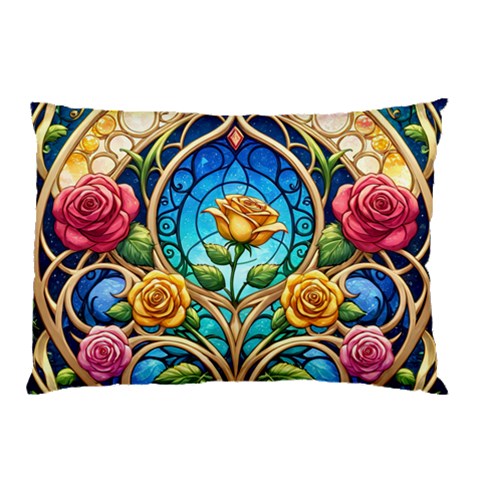 Roses Floral Stained Glass Vibrant Pillow Case (Two Sides) from ArtsNow.com Front