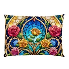 Roses Floral Stained Glass Vibrant Pillow Case (Two Sides) from ArtsNow.com Front