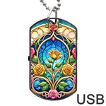 Roses Floral Stained Glass Vibrant Dog Tag USB Flash (One Side)