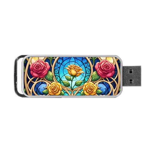 Roses Floral Stained Glass Vibrant Portable USB Flash (One Side) from ArtsNow.com Front