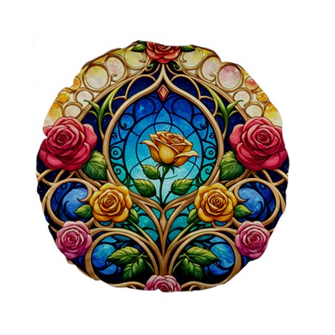 Roses Floral Stained Glass Vibrant Standard 15  Premium Round Cushions from ArtsNow.com Back