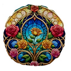 Roses Floral Stained Glass Vibrant Large 18  Premium Round Cushions from ArtsNow.com Front