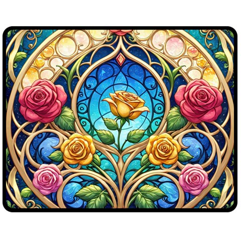 Roses Floral Stained Glass Vibrant Two Sides Fleece Blanket (Medium) from ArtsNow.com 58.8 x47.4  Blanket Front