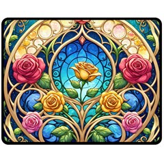 Roses Floral Stained Glass Vibrant Two Sides Fleece Blanket (Medium) from ArtsNow.com 58.8 x47.4  Blanket Back