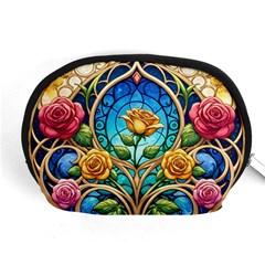 Roses Floral Stained Glass Vibrant Accessory Pouch (Medium) from ArtsNow.com Front