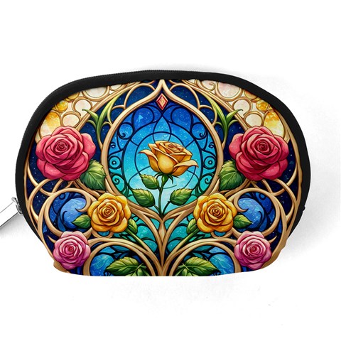 Roses Floral Stained Glass Vibrant Accessory Pouch (Medium) from ArtsNow.com Back