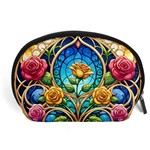 Roses Floral Stained Glass Vibrant Accessory Pouch (Large)