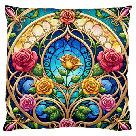 Roses Floral Stained Glass Vibrant Standard Premium Plush Fleece Cushion Case (Two Sides) from ArtsNow.com Front