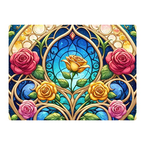 Roses Floral Stained Glass Vibrant Two Sides Premium Plush Fleece Blanket (Mini) from ArtsNow.com 35 x27  Blanket Back